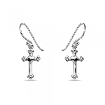Sterling Silver Earring 15X9mm Plain Cross with Heart Center