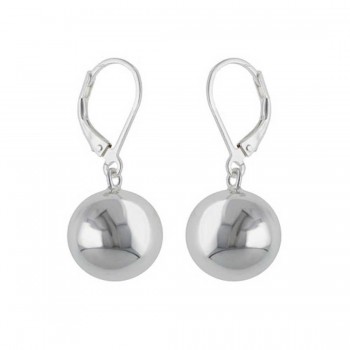 Sterling Silver Earring Plain 12mm Ball on Leverback -E-Coat-