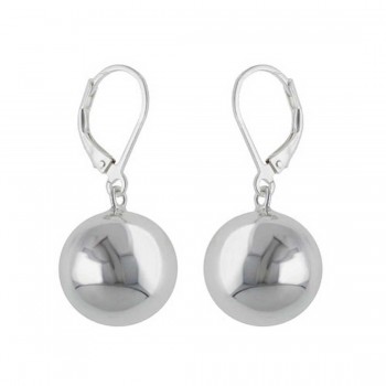 Sterling Silver Earring Plain 14mm Ball on Leverback -E-Coat-