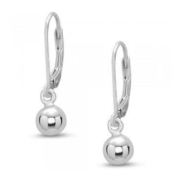 STERLING SILVER EARRING PLAIN 6MM BALL ON LEVERBACK *E-COAT*