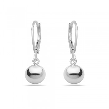 Sterling Silver Earring Plain 8mm Ball on Leverback -E-Coat-
