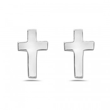 Sterling Silver Earring Cross Stud -Rhodium Plating-