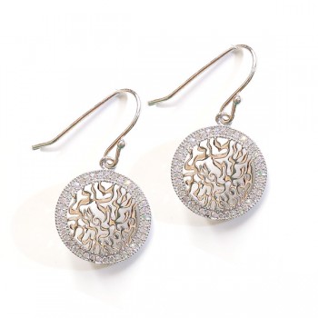 Sterling Silver Earring 16mm Rd Shema with Clear Cubic Zirconia -Rh+Rh-