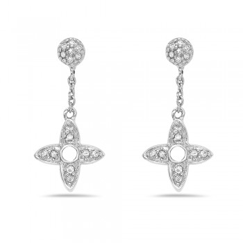 Sterling Silver Earring Round Pave Top Flower Motif