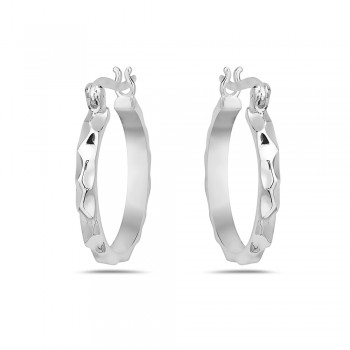 Sterling Silver Earring 20mm Plain Hoop Latch Hammer Tube