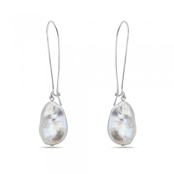 Sterling Silver EARRING KIDNEY WIRE BAROQUE PEARL