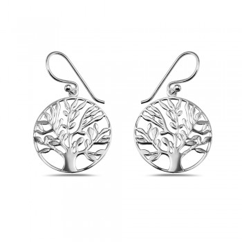 Sterling Silver Earrings Plain Open Tree of Life in 21mm Circle