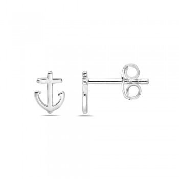 Sterling Silver Earrings Plain Anchor Stud