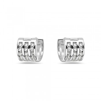 Sterling Silver Earring 10mm 3 Row Clear Cubic Zirconia Front Huggies