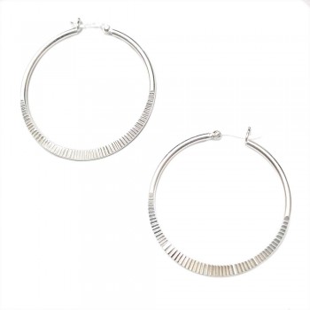 SS Earg 40Mm Half Textured Hoop W/ Latch Back, Silver