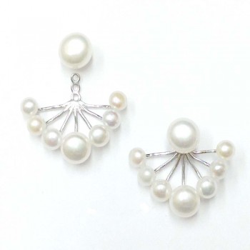 SS Earg Fresh Water Pearl Front Back Earring Stud, Silver