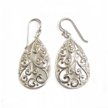 Sterling Silver Earring 29X20Mm Teardrop Mother Of Pearl With Filigree On Top-E