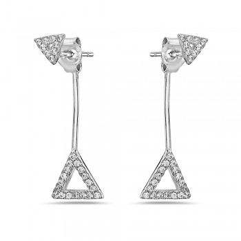 Sterling Silver Clear Cubic Zirconia Open Triangle Front Back Earring