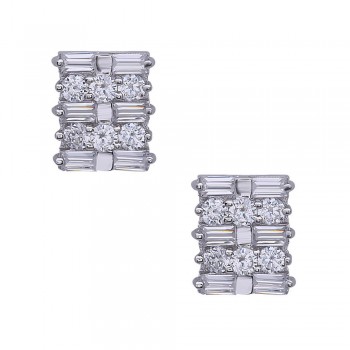Sterling Silver Earring Rd Clear Cubic Zirconia Inbetween Clear Bagutte Cubic Zirconia