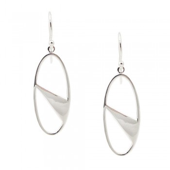 SS Earring Open Oval With Triangle Shaped Silver, Silver