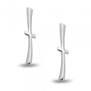 STERLING SILVER EAR CLIMBER PLAIN LONG CROSS