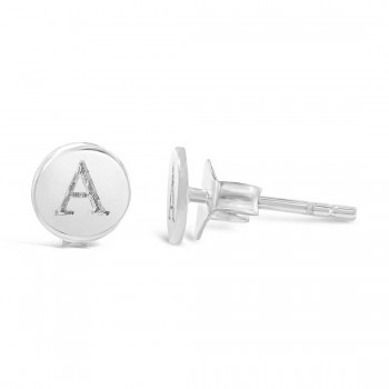 STERLING SILVER EARRING STUD ROUND INITIAL A CARVED 6