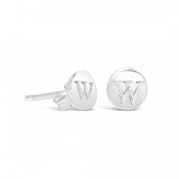 Sterling Silver Earring Stud Round Initial With Carved