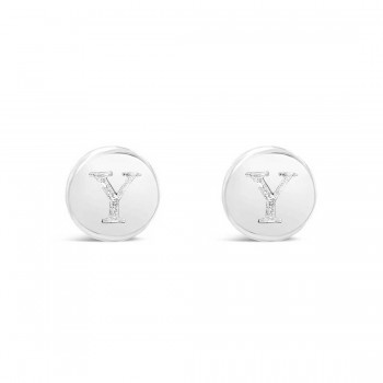 Sterling Silver Earring Stud Round Initial Y Carved-Ecoated