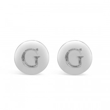 STERLING SILVER EARRING STUD ROUND INITIAL G CARVED-ECOATED