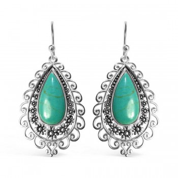 Sterling Silver Earring Tear Drop Reconstituent Turquoise Oxidi 2S-6817Tq