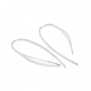 Sterling Silver Earring Leaf Plain Long Wire
