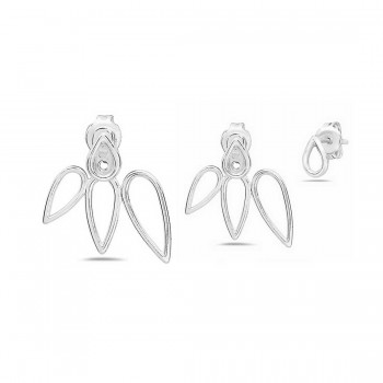 Sterling Silver Earring Telephone Plain Teardrop With 3 Teardro