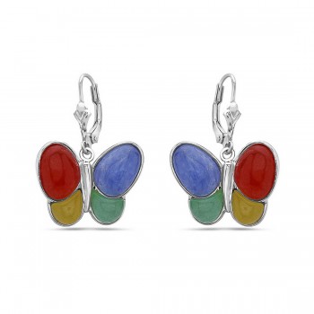 Sterling Silver Earring Butterfly Multicolor Jade