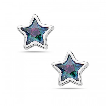 Sterling Silver Earring Stud Star Shape Mystic T Cubic Zirconia Silver Wrap
