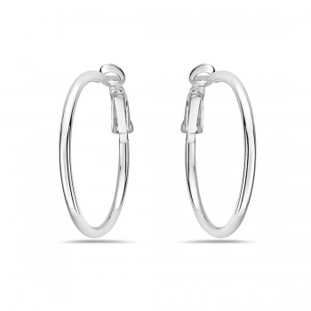 Sterling Silver Earring 30Mm Hoop 2Mm Tube With Omega Backing *E