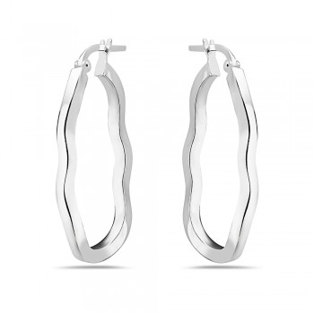 Sterling Silver Earring Hoop Oval Wavy Lines 20X 28X3 Mm Latch 2S-6921E-28