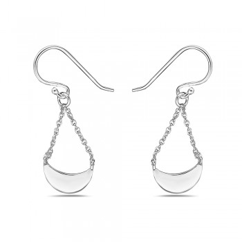 Sterling Silver Earring Crescent Moon Swing With Chain