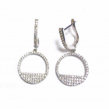 Sterling Silver Earring Cubic Zirconia Huggie Drop Of Micropav