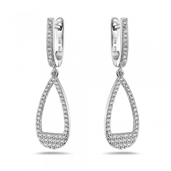Sterling Silver Earring Cubic Zirconia Huggie Top Tear Drop Mi