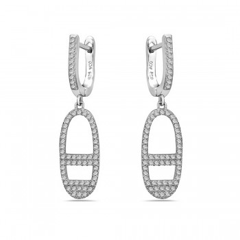 Sterling Silver Earring Cubic Zirconia Huggie Top Oval Micropa