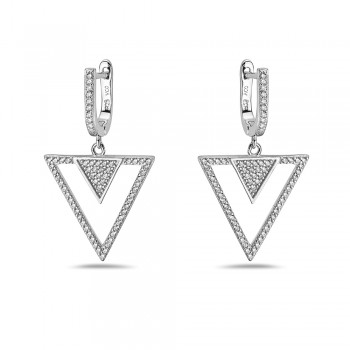 Sterling Silver Micropave Earring Cubic Zirconia Huggie Top Tr