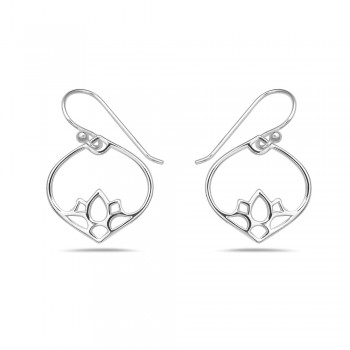 Sterling Silver Earring Dangle Tear Drop Lotus Flower