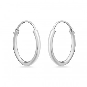 Sterling Silver Earring 20 Mm Plain Round Hoop 1.4 Mm Line