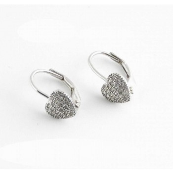 Sterling Silver Earring Puffy Heart Pave Lever Back