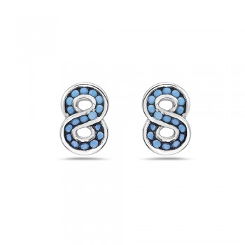 Sterling Silver Earring Stud 8 Shape Infinity Design Nano Turqu