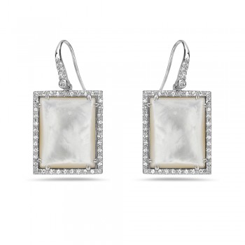 Sterling Silver Earring Mother Of Pearl With White Zircon Around