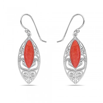 Sterling Silver EARRING DANGLE MARQUIS RECONSTITUENT ORANGISH C-2S-7049CR