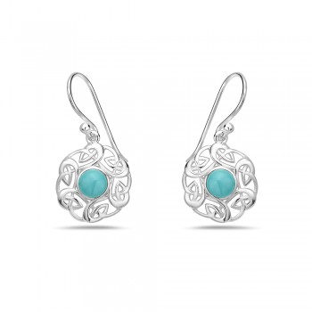 Sterling Silver EARRING CELTIC AROUND ROUND RECONSTITUENT TURQU