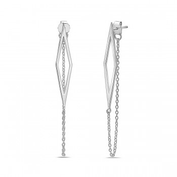 Sterling Silver Earring Chain Link Long Diamond Line