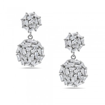 Sterling Silver EARRING BAGUETTE CUT CLEAR Cubic Zirconia IN ROUND SHAPES D-2S-7148CL
