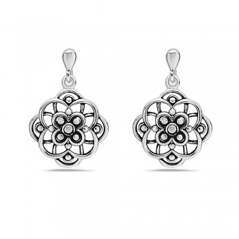 Sterling Silver EARRING ATOM PATTERN OXIDIZED CENTER-2S-7151E