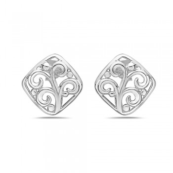 Sterling Silver EARRING SQUARE STUD FILIGREE-2S-7153E