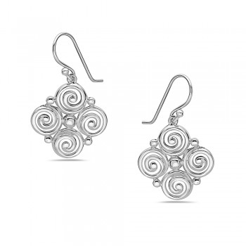 Sterling Silver EARRING 4 SWIRL FORMED INTO DIAMOND SHAPE DANGL-2S-7172E