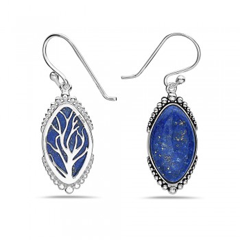 Sterling Silver EARRING MARQUIS SHAPE GENUINE LAPIS  OXIDIZED -2S-7176LP