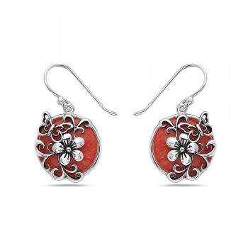 Sterling Silver EARRING DANGLE ROUND RECONSTITUENT ORANGISH COR-2S-7203CR2